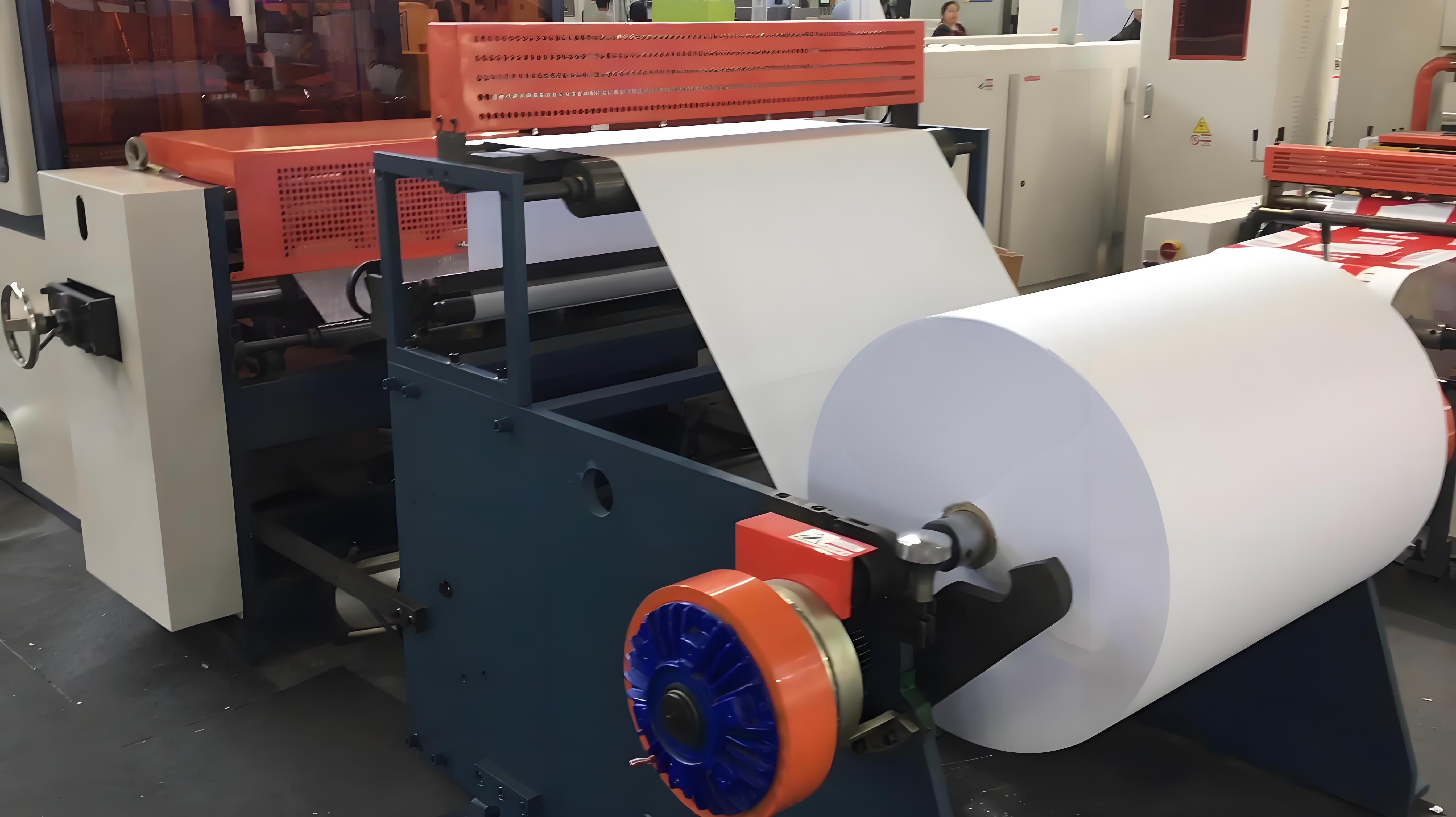 Industrial paper equipment and rolls inside a factory